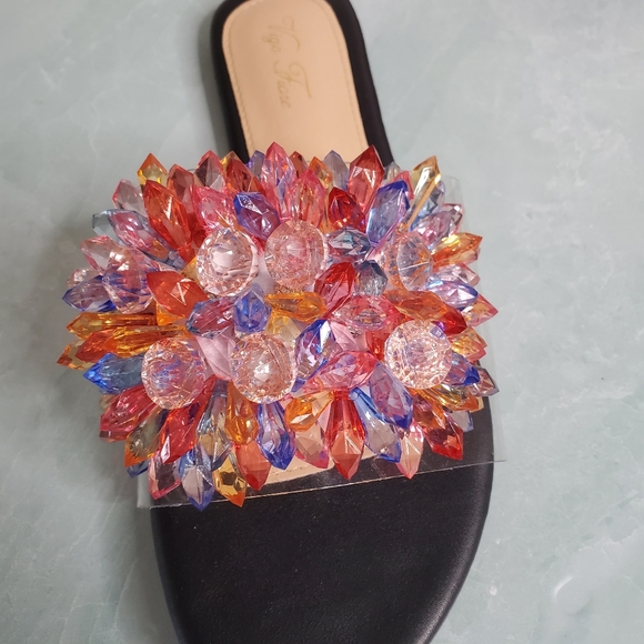 Crystal Embellished Clear Open Toe Slides - Picture 2 of 5